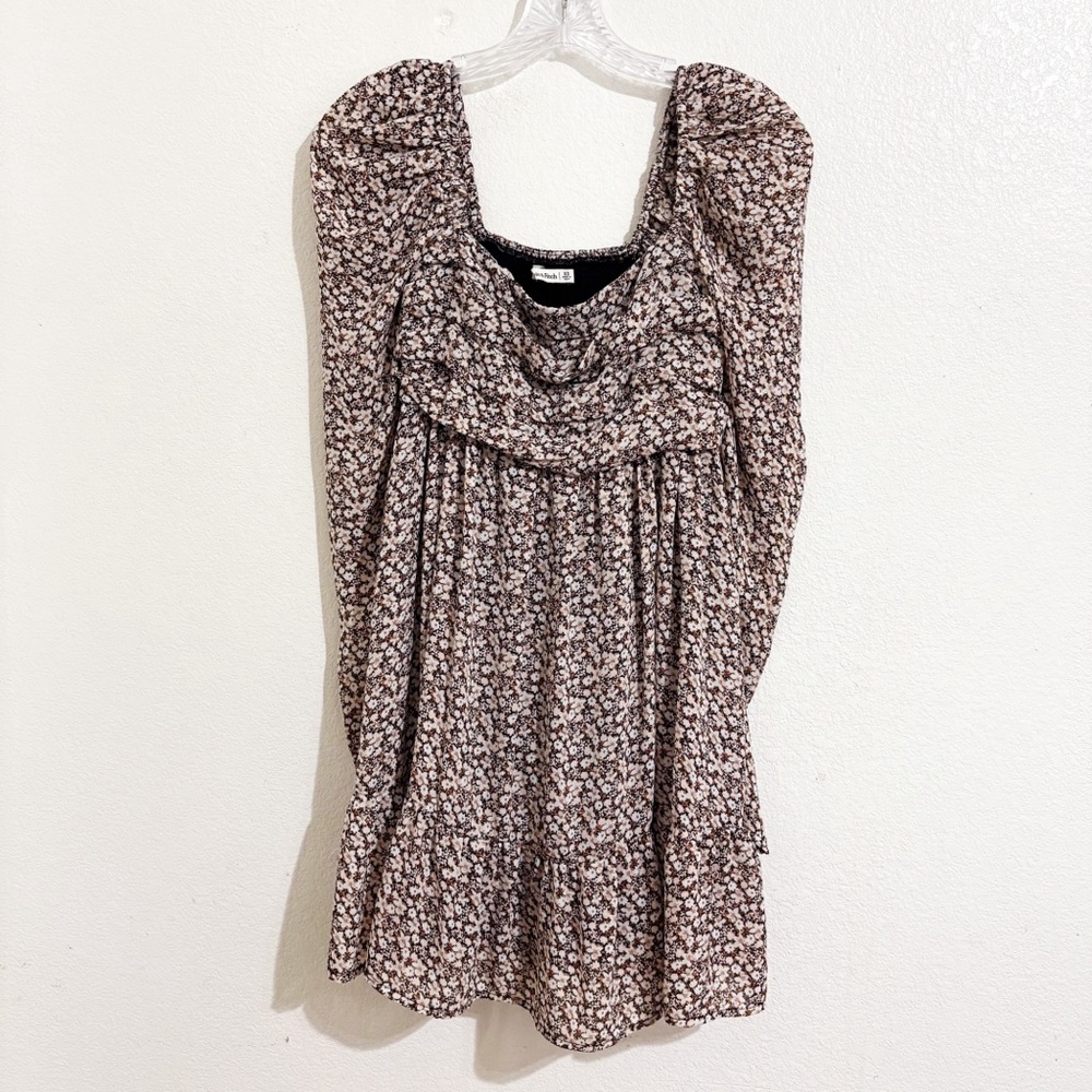 Abercrombie & Fitch The Emerson Chiffon Long-Sleeve Mini Dress Black Brown White
